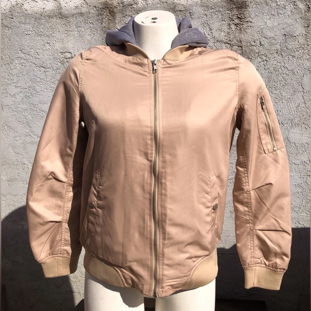 JNCO Womens Hoodie Bomber Jacket Size Medium Color Tan and Gray